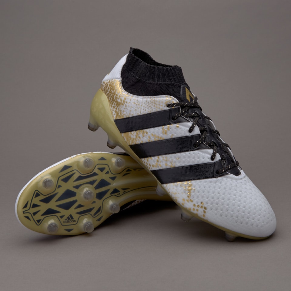 absorción peso mensual adidas ACE 16.1 Primeknit FG/AG - Mens Soccer Cleats - Firm Ground -  White/Core Black/Gold Metallic 