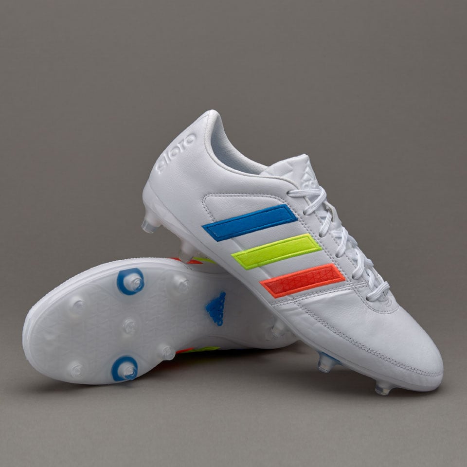 adidas Gloro FG - Botas de futbol-terrenos firmes-Blanco/Amarillo solar/Azul | Pro:Direct Soccer
