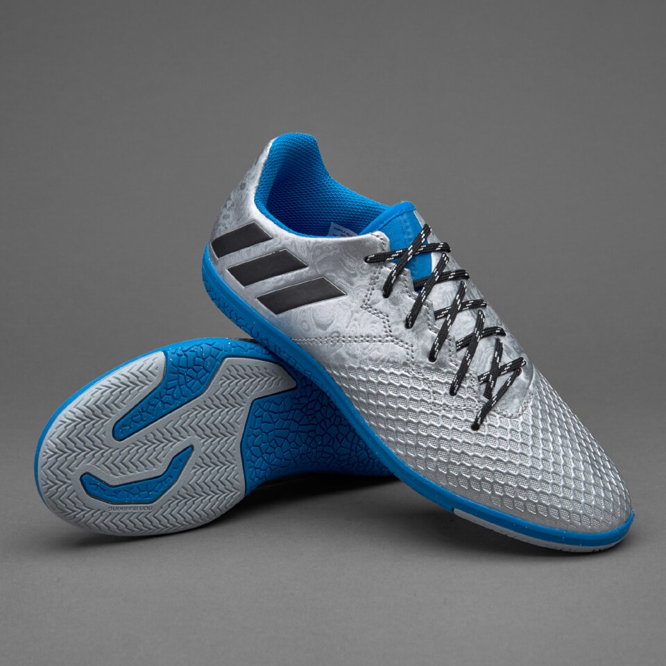 adidas 16.3 IN para niños-Zapatillas de fútbol-Plateado metalizado/Negro/Azul | Pro:Direct Soccer