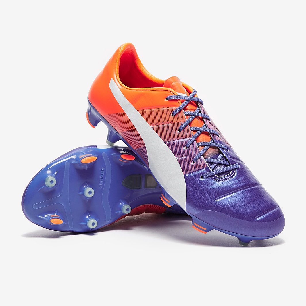 Puma evoPOWER 1.3 FG Blue Yonder Puma White Shocking Orange Mens Soccer Cleats Firm Ground Blue Yonder Puma White Shocking Orange