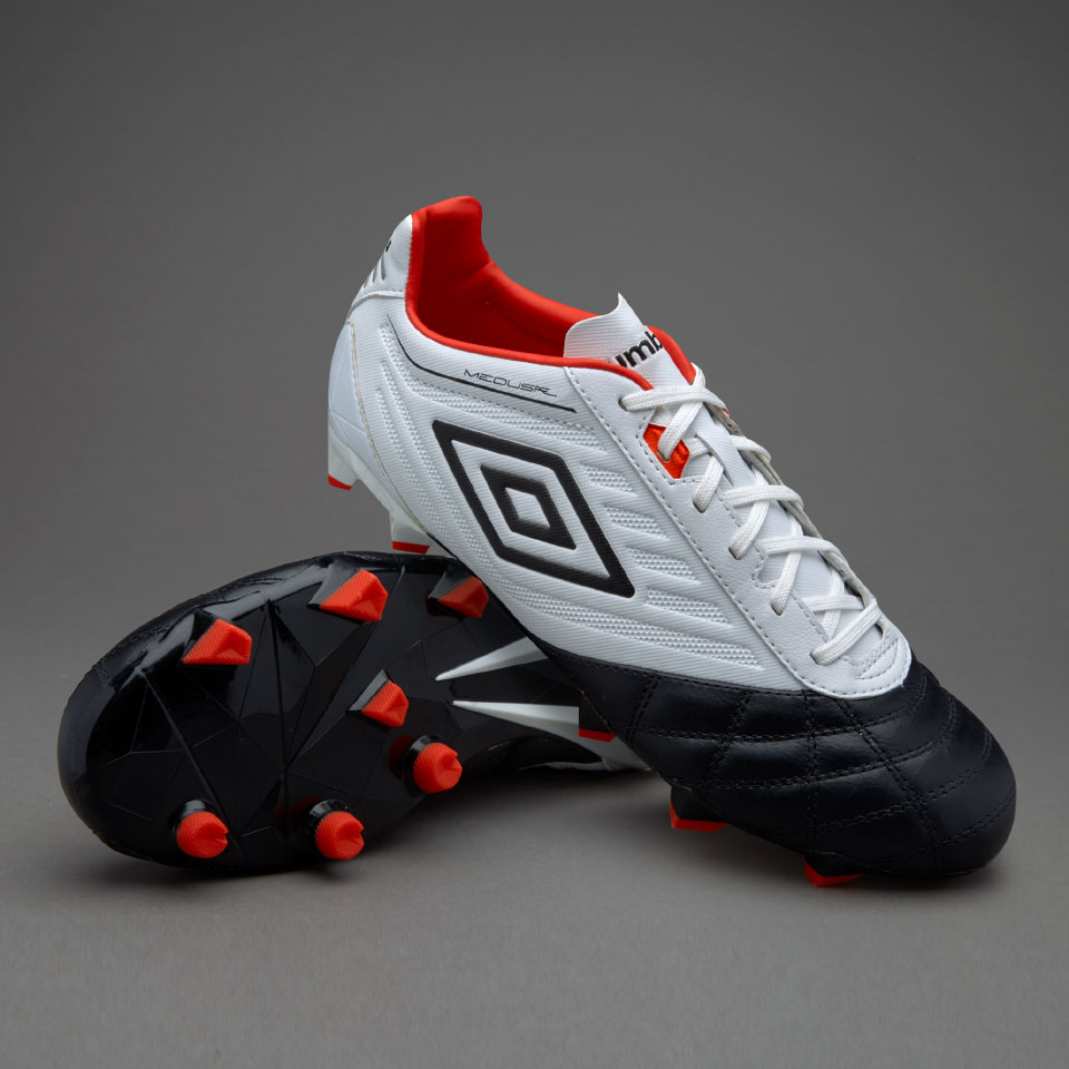Umbro Medusae Premier HG Mens Soccer Cleats Hard Ground White Black Grenadine Pro Direct Soccer