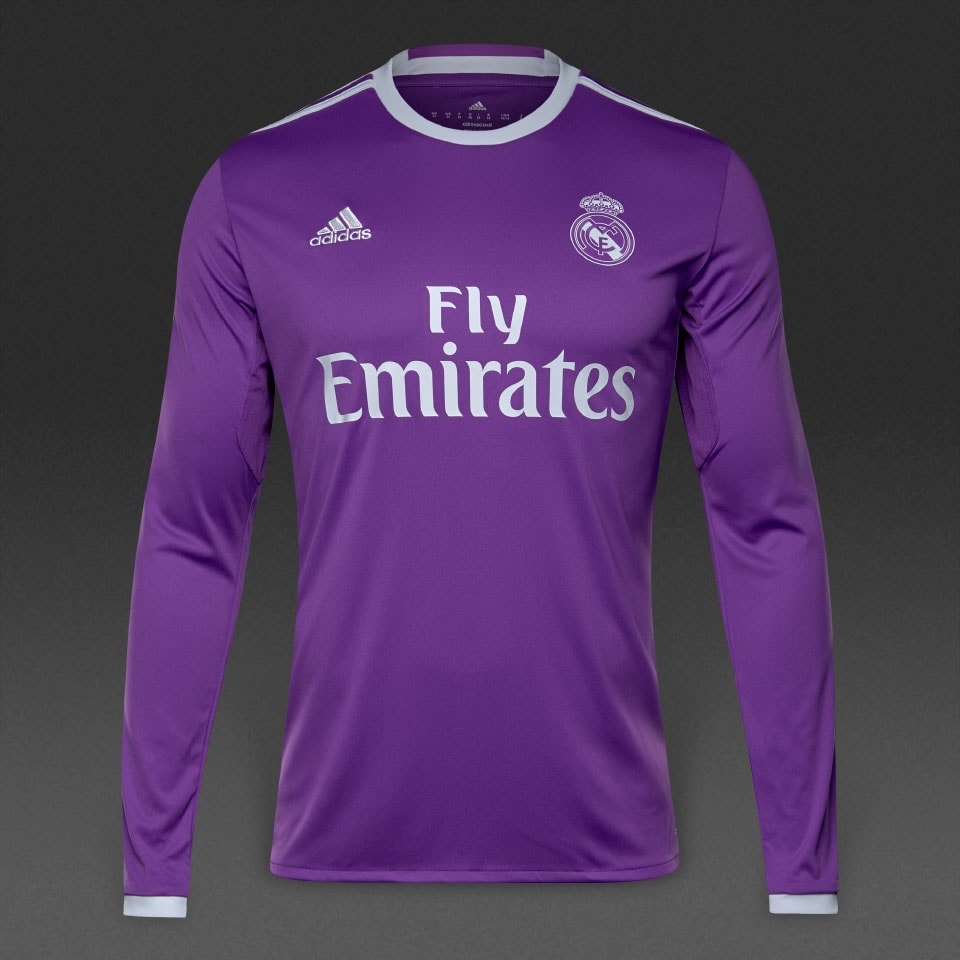 Camiseta adidas Real Madrid 16/17 Segunda equipación larga-Camisetas oficiales de futbol-Morado/Blanco | Pro:Direct