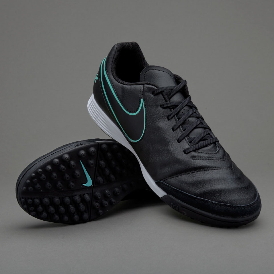 Nike TiempoX Genio II Leather TF - Soccer Cleats - Turf Trainer Black/Hyper Turqouise