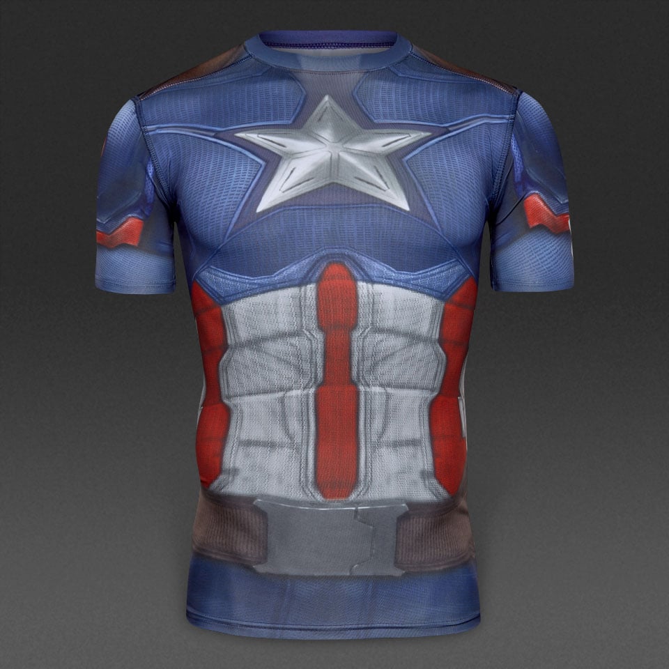 Camiseta Armour Capitán América-Camisetas compresión-Superhéroe-Azul marino Pro:Direct Soccer