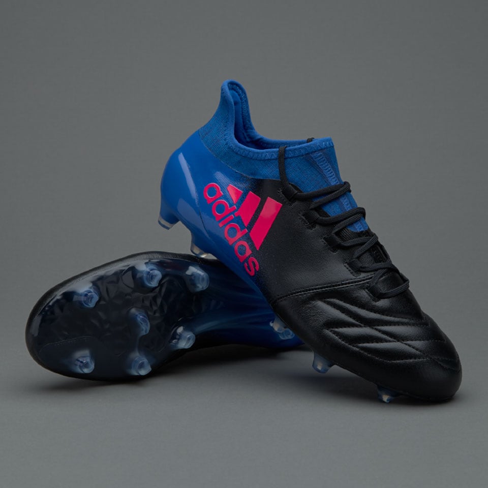 adidas X 16.1 Leather - Mens Boots Firm Ground - Core Black/Shock Pink/Blue | Pro:Direct Soccer