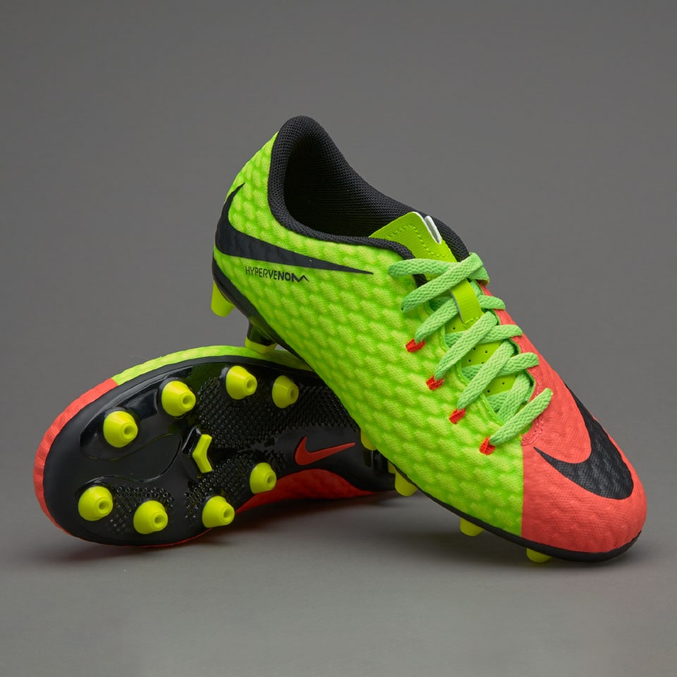 Botas de futbol-Nike Hypervenom III AG Pro para niños- Verde eléctrico/Negro/Hyper Naranja | Soccer