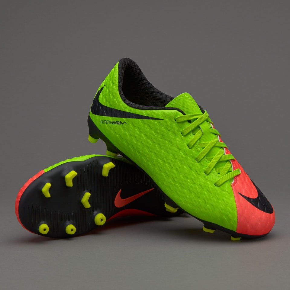 Botas de futbol-Nike Phade III FG niños- Verde eléctrico/Negro/Hyper Naranja | Soccer