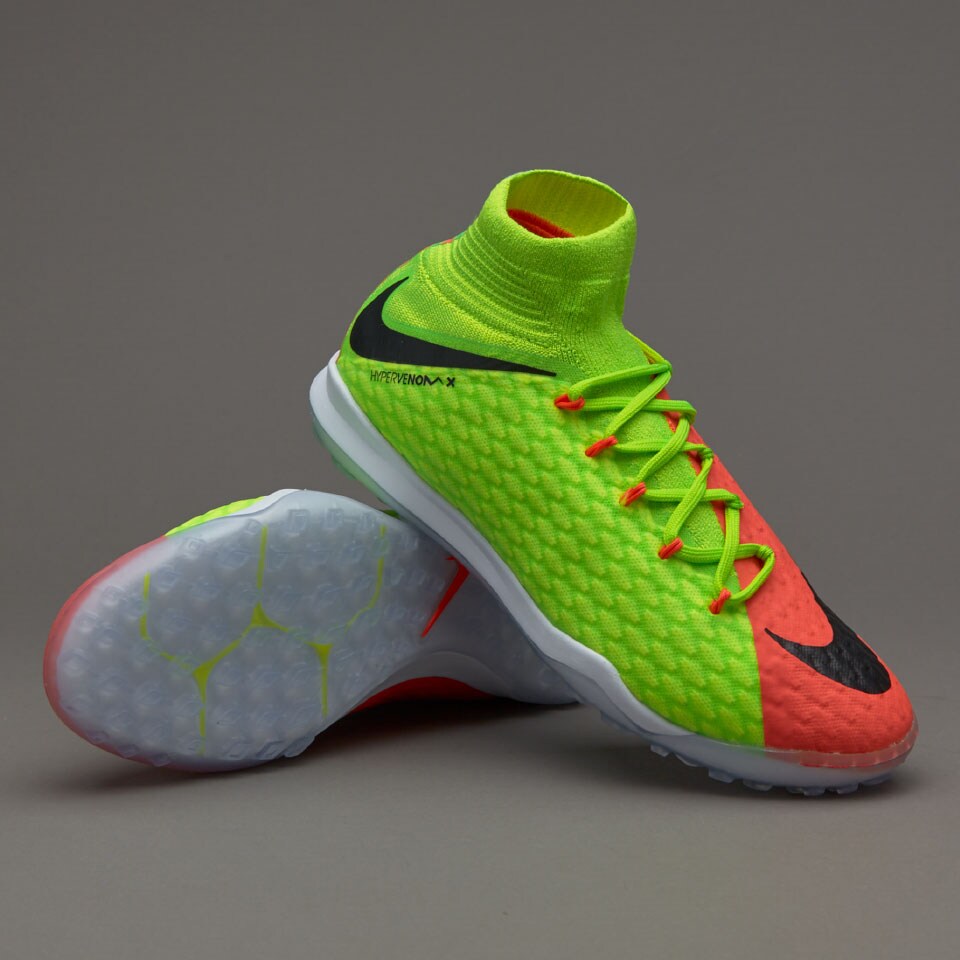 Zapatillas fútbol-Nike HypervenomX Proximo II DF TF para niños- Verde eléctrico/Negro/Hyper Naranja | Pro:Direct Soccer