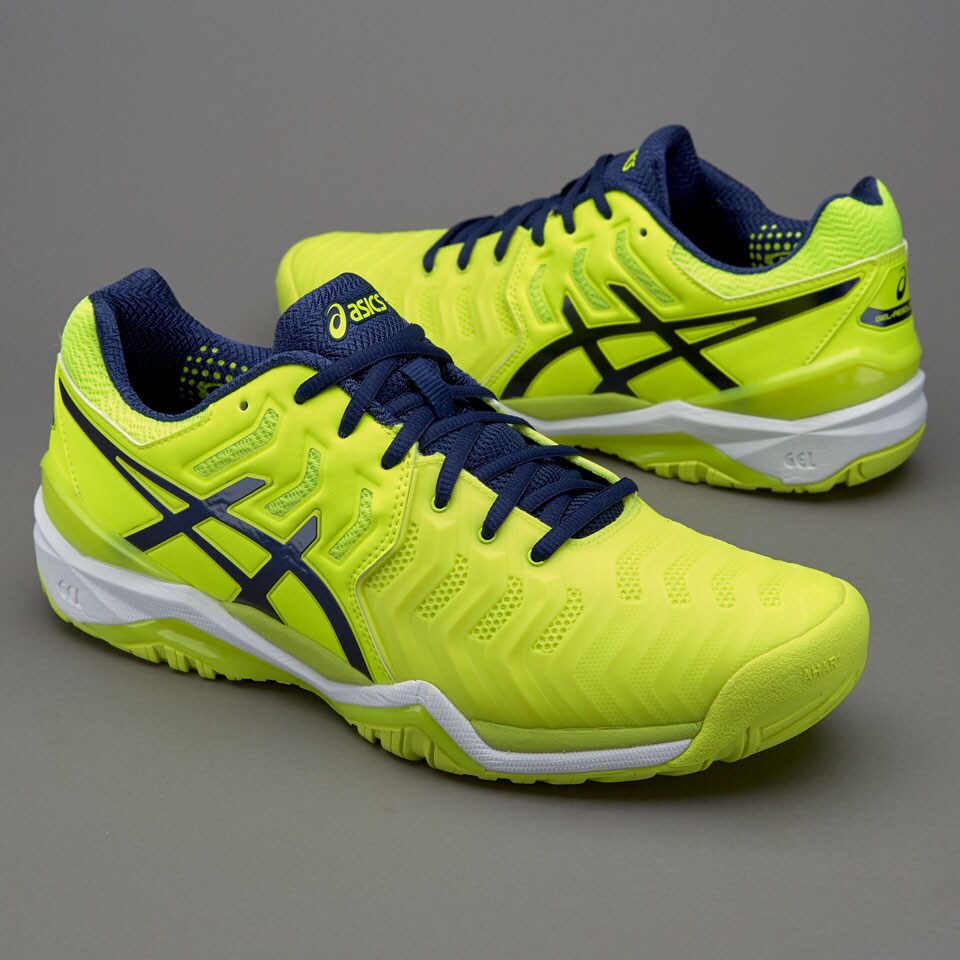 Asics Gel Resolution 7 Mens Shoes Indigo Blue Safety Yellow White Pro Direct Tennis