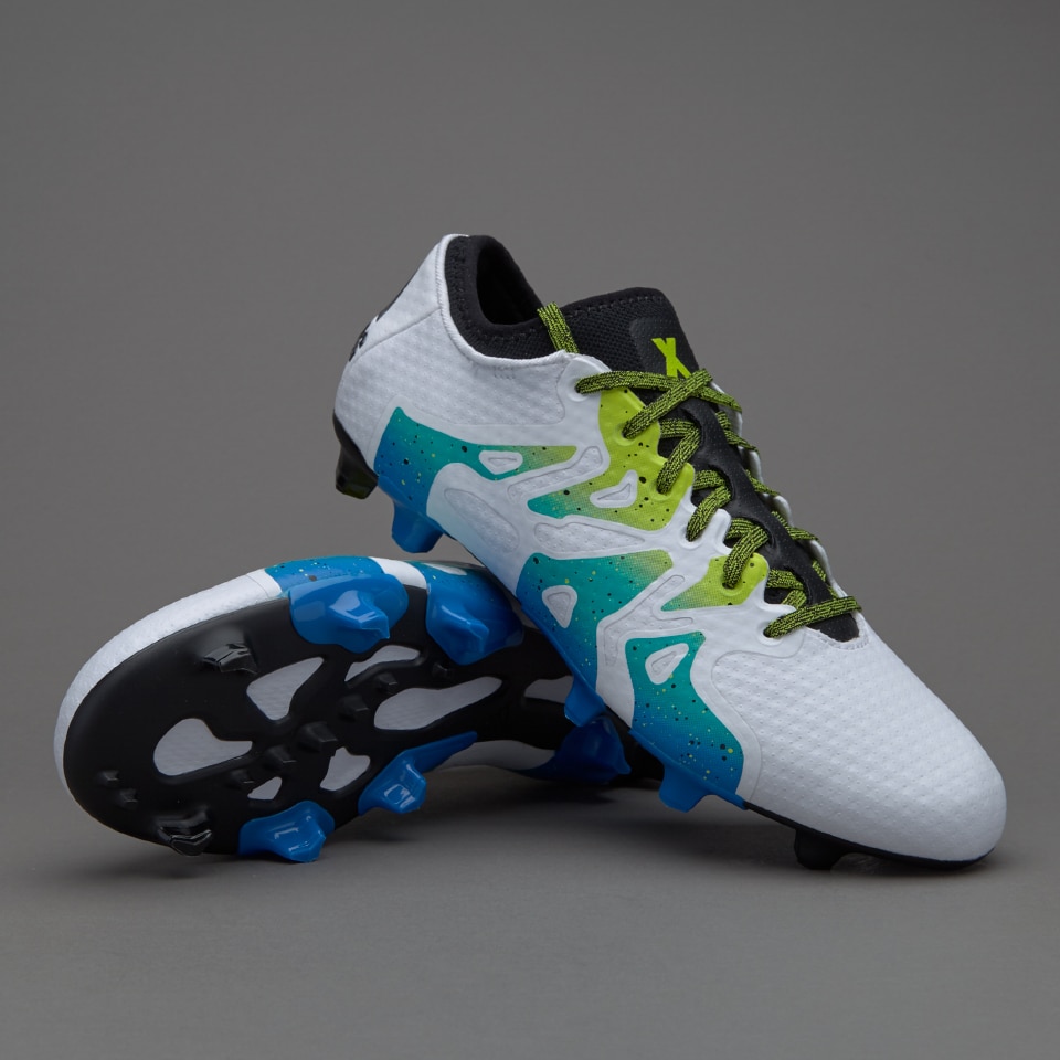 Botas de fútbol-adidas X 15+ Primeknit FG/AG - Blanco/Verde/Azul | Pro:Direct