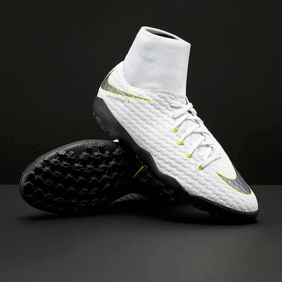 Nike Hypervenom PhantomX III Academy DF TF White/Metallic Cool Grey/Volt/Metallic Cool Grey - Mens Soccer - Turf Trainer