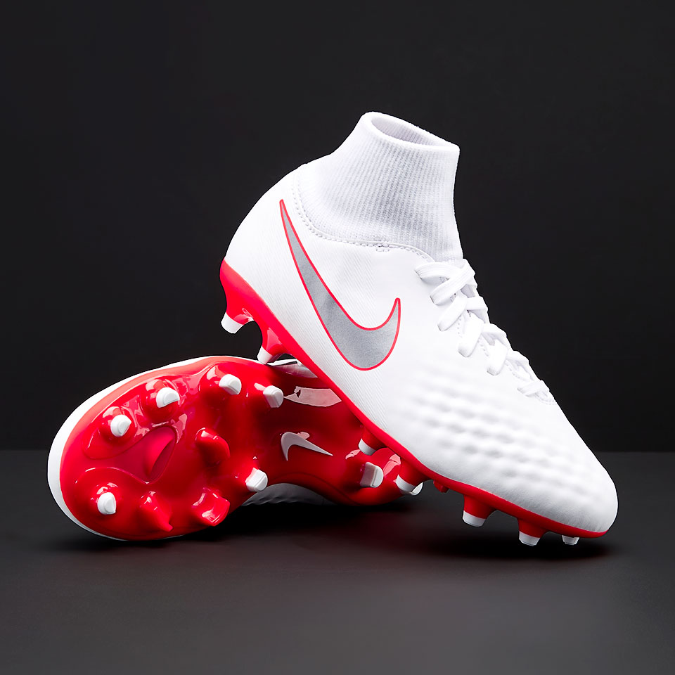 Botas de fútbol para niños - Césped natural firme - Nike Magista Obra II Academy DF para niños - Blanco/Gris/Crimson - AH7313-107 Pro:Direct Soccer