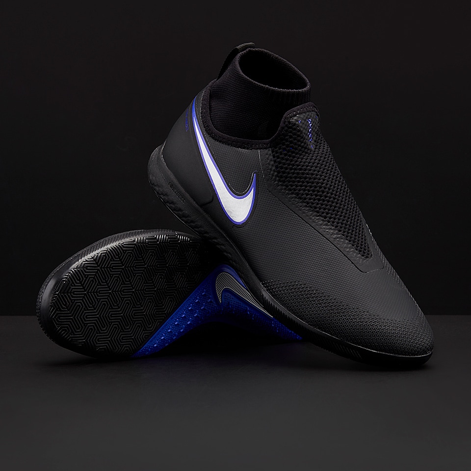 Nike React Phantom VSN Shadow Pro DF IC Mens Soccer Cleats - Indoor - Black/Metallic Silver/Racer Blue