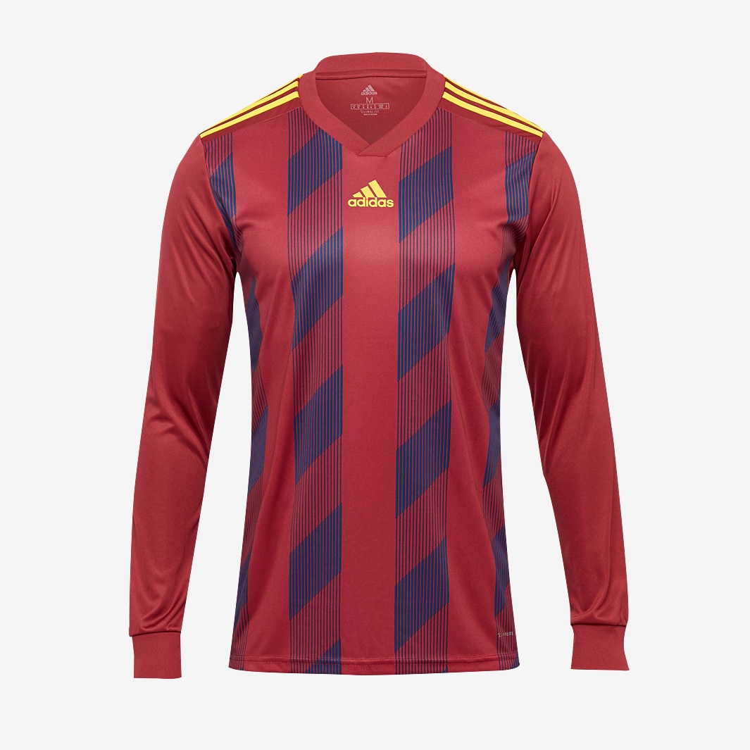 Ropa y equipaciones para equipos de fútbol Camiseta adidas Striped 19 manga larga - Burdeos/Amarillo | Pro:Direct