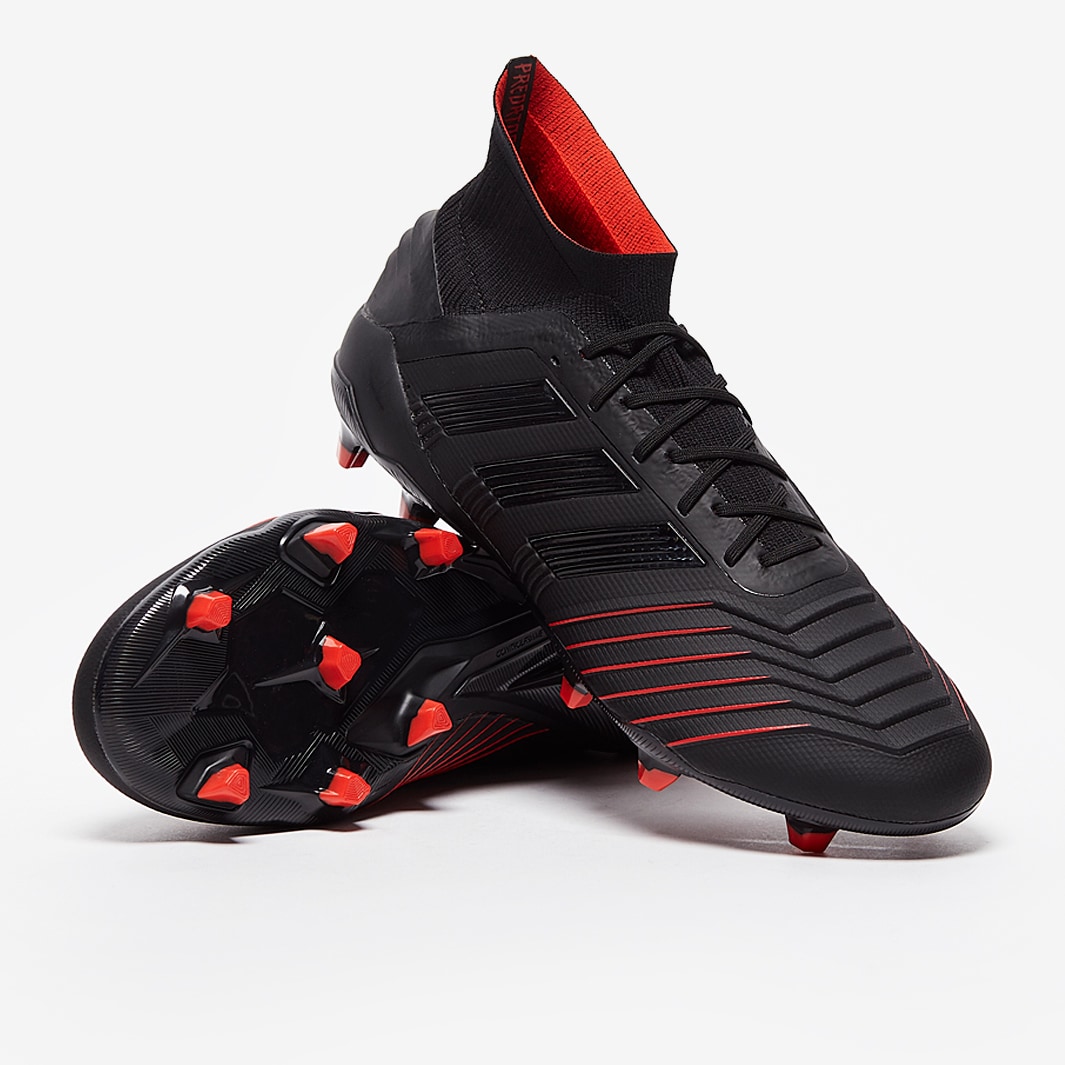 adidas Predator 19.1 FG Core Black Active Red Firm Ground Mens Boots Pro Direct Soccer