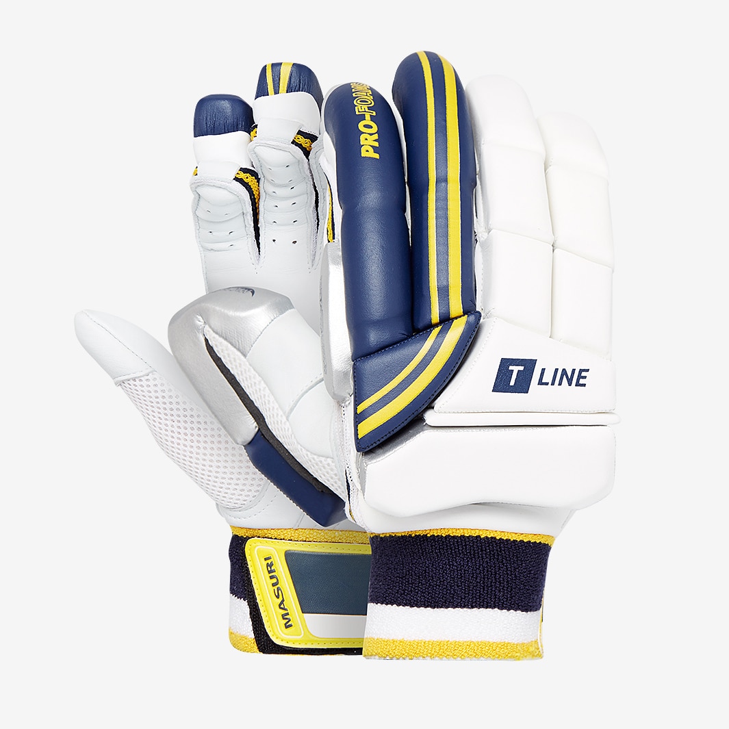 Masuri T Line RH Batting Gloves White Navy Yellow Batting Equipment Gloves Pro Direct Cricket