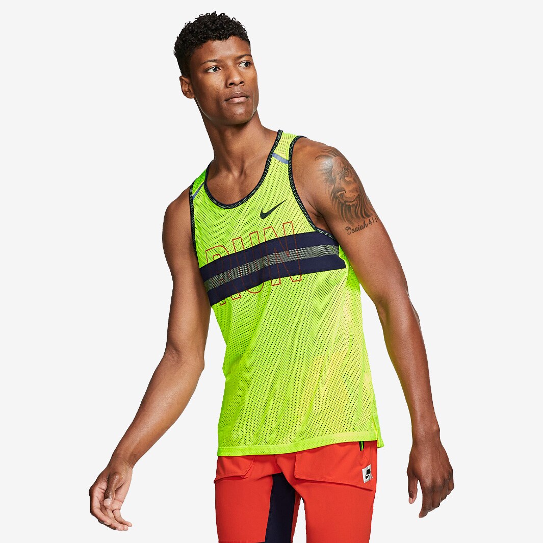 Nike Wild Run Mesh Tank Volt Blackened Blue Reflective Silv Mens Clothing Pro Direct Running