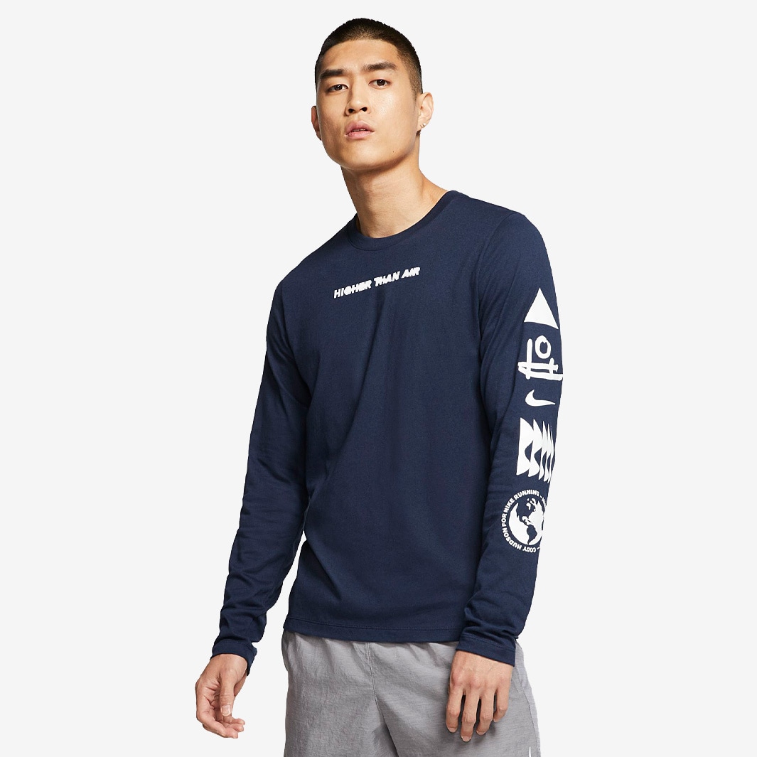 Nike Dri-FIT Long Sleeve Top Obsidian/White Mens Clothing