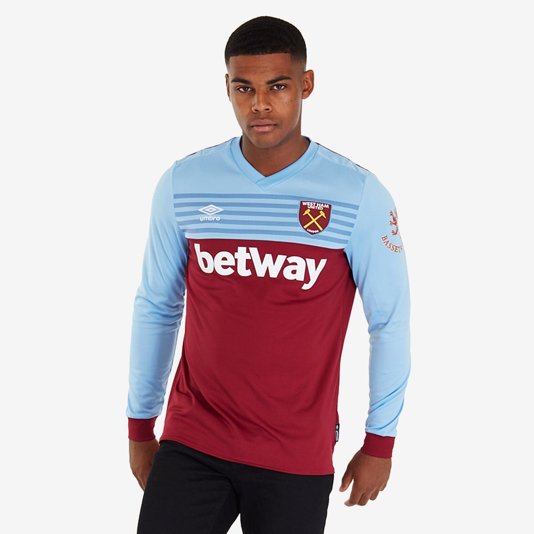 Umbro West Ham 19/20 Home Shirt LS - New Claret/Vista Blue/Brilliant ...