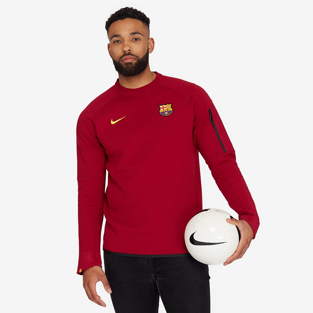 Felpa Nike FC Barcellona 2019 20 NSW Tech Fleece Repel Crew Rosso Nero P123C Liga Abbigliamento ufficiale uomo Pro Direct Soccer