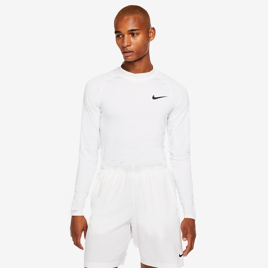 Nike Pro Baselayer Long Sleeve Mock Top - White/Black - Mens Baselayer ...