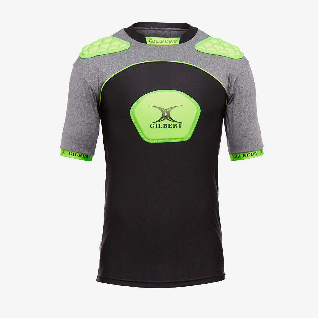 black and volt green shirt