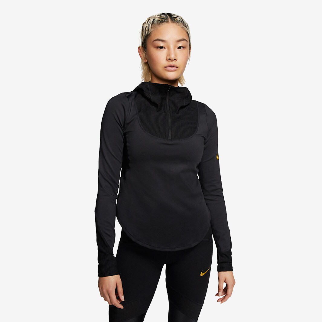 Nike Womens Midlayer Long Sleeve Top Blackmetallic Gold Womens Clothing Prodirect Running 4115