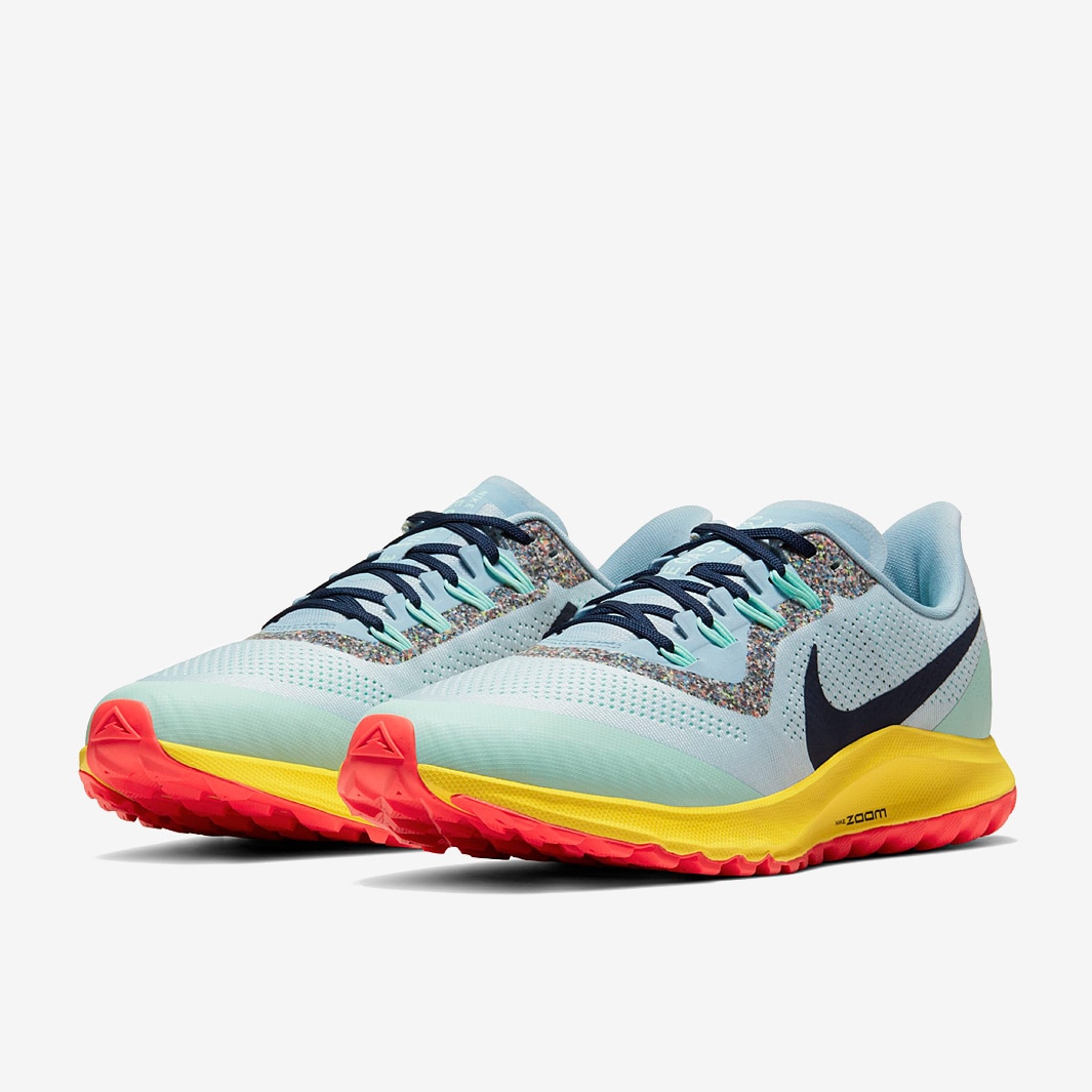 Women's nike air zoom pegasus 36 trail running shoe - color aura/blackened 2025 blue-lt armory blue