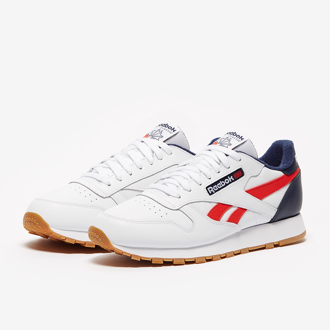 Reebok Cl Leather Mu - White/Collegiate Navy/Radiant Red - Mens Shoes ...