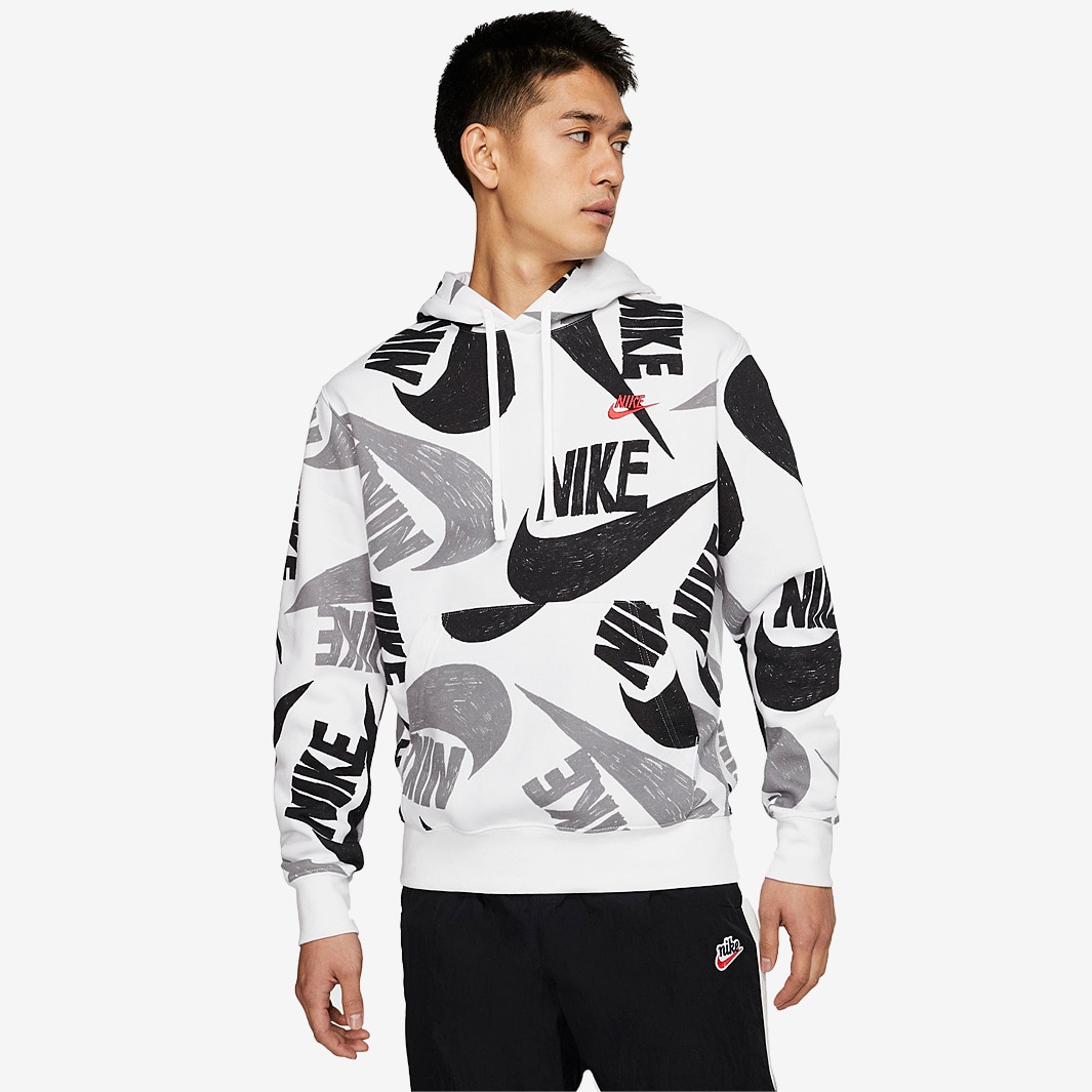 Nike Sportswear Club Fleece Pullover Repeat Hoodie - Black/White/Grey ...