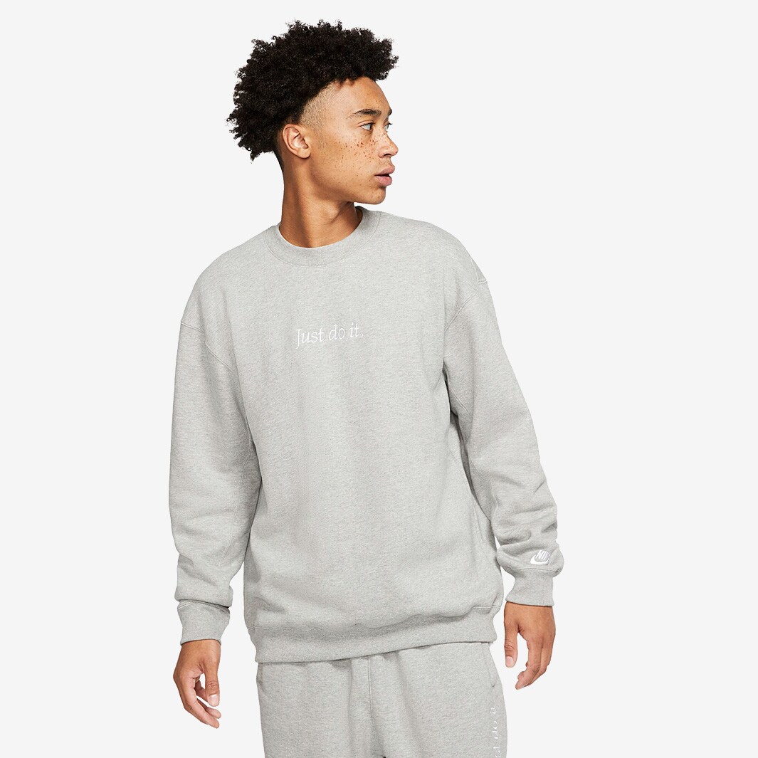 Nike Sportswear Just Do It Crew Fleece - Dk Grey Heather/White-Mens ...