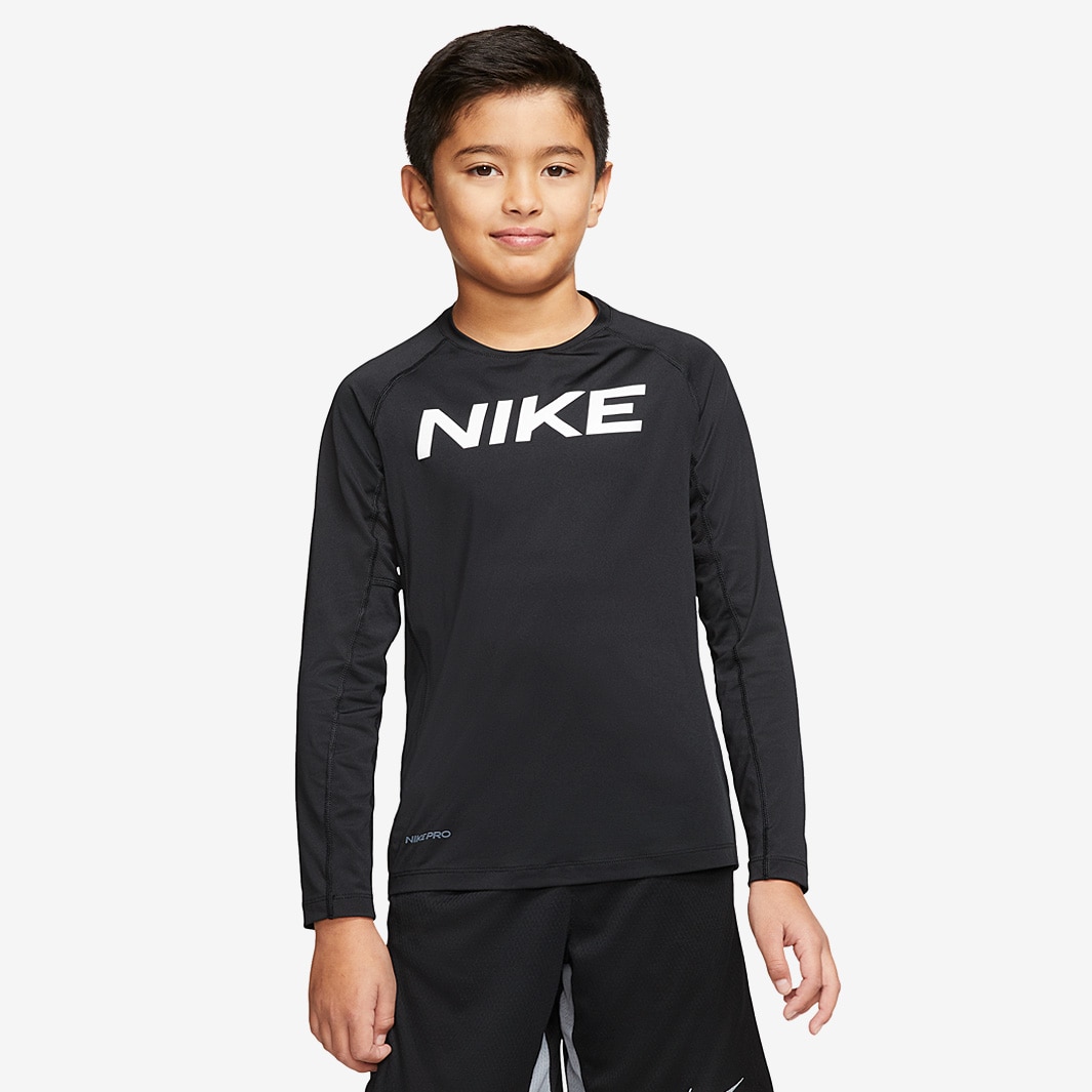 Nike Boys Long Sleeve Fitted Top - Black/White - Boys Clothing