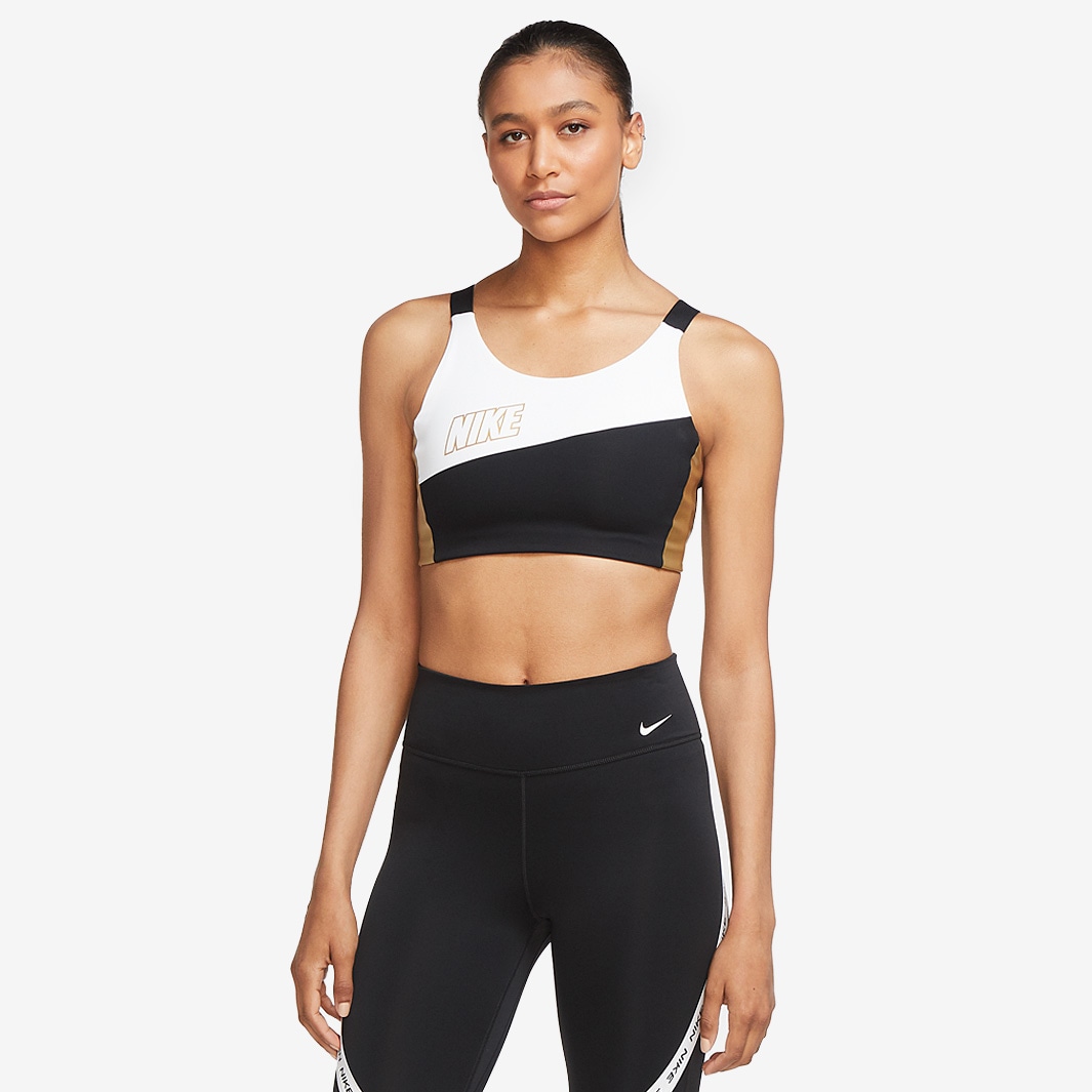 Nike Womens Medium Support Metallic Sports Bra - White/Black