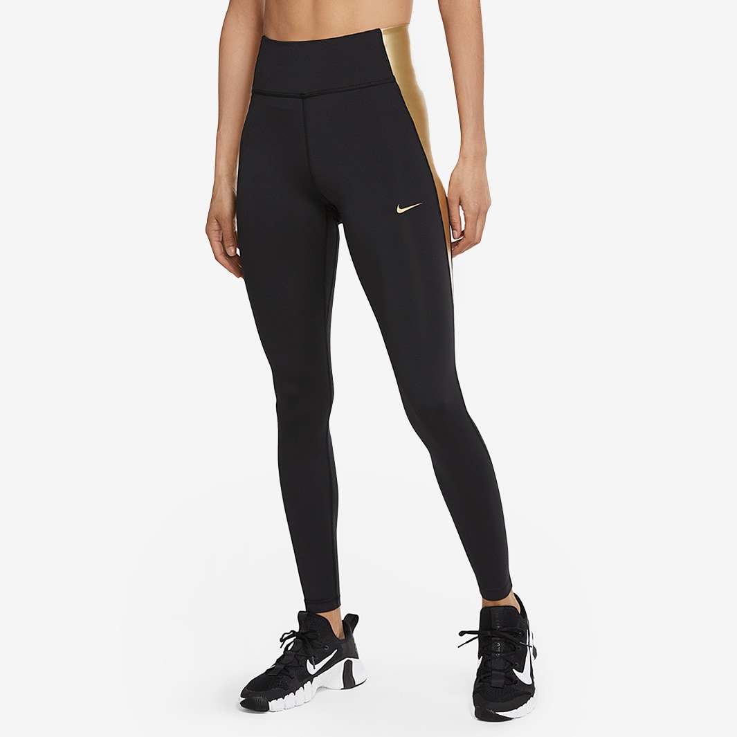 Nike One Women's Metallic Gold & Black Training Leggings Medium DQ6308-010  for sale online