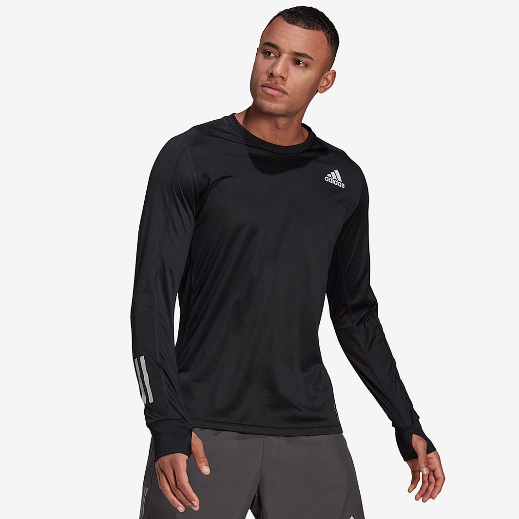 adidas Own The Run Long Sleeve Tee - Black/Black - Mens Clothing