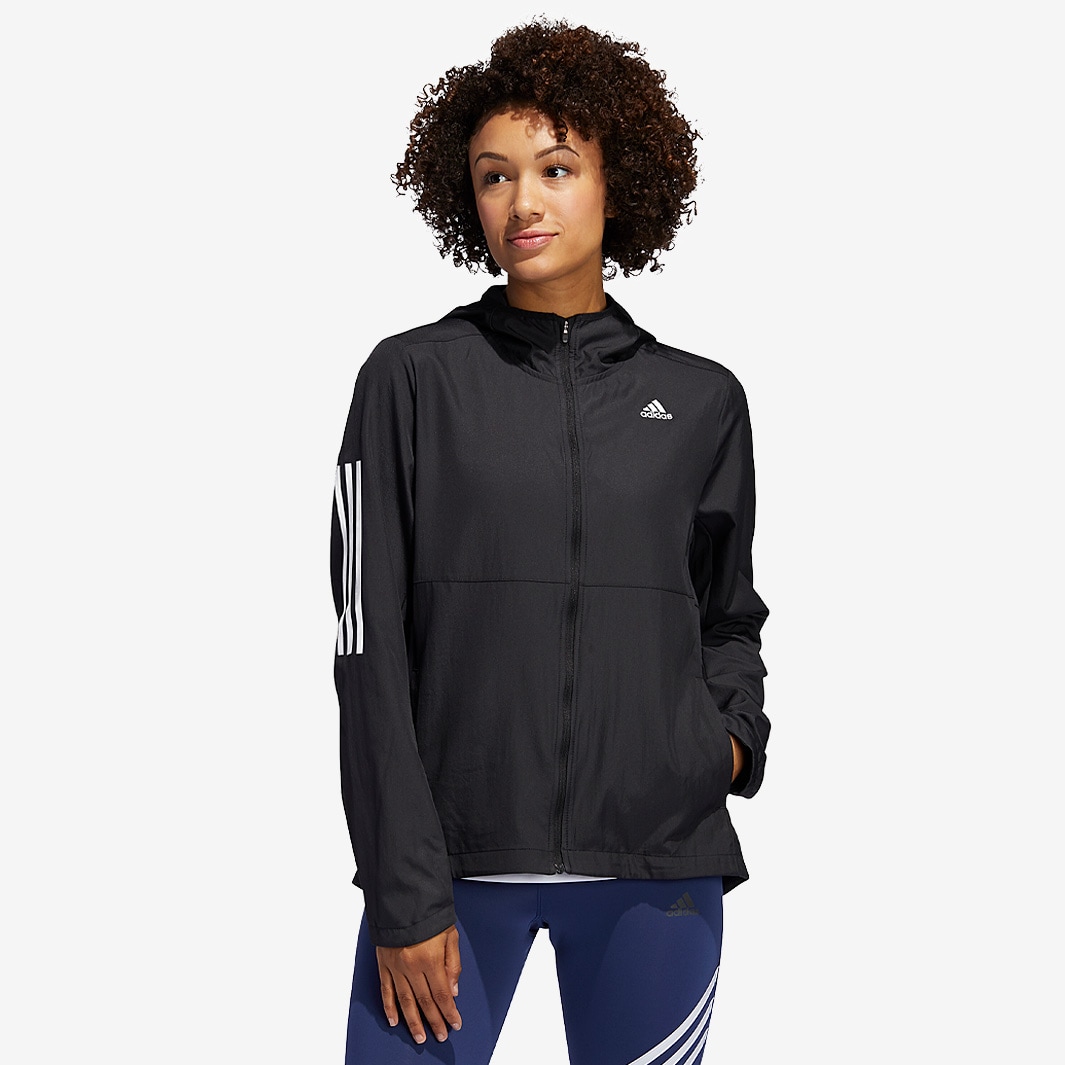 adidas Womens Own The Run Wind Hooded Jacket - Black - Womens Clothing ...