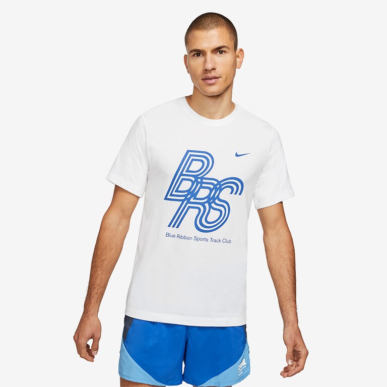 Nike DrI-FIT Blue Ribbon Sports T-Shirt White Mens Clothing