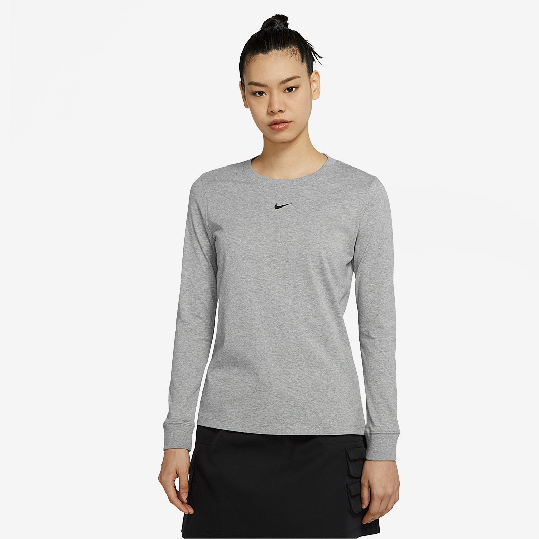 Nike Womens Sportswear Essential Tee LBR LS - Dark Grey Heather/Black ...