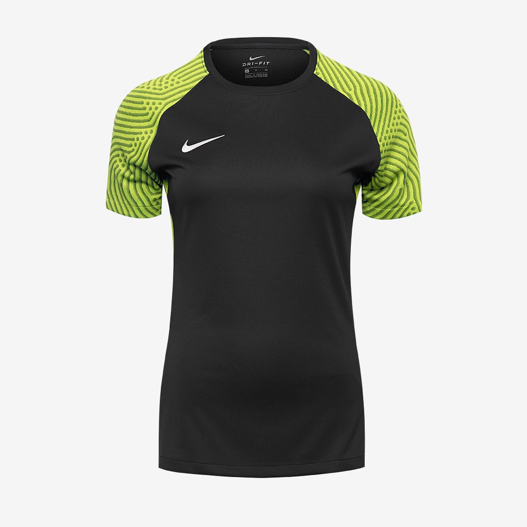 Nike Dri Fit Womens Strike Ii Ss Jersey Black Volt White Womens Football Teamwear