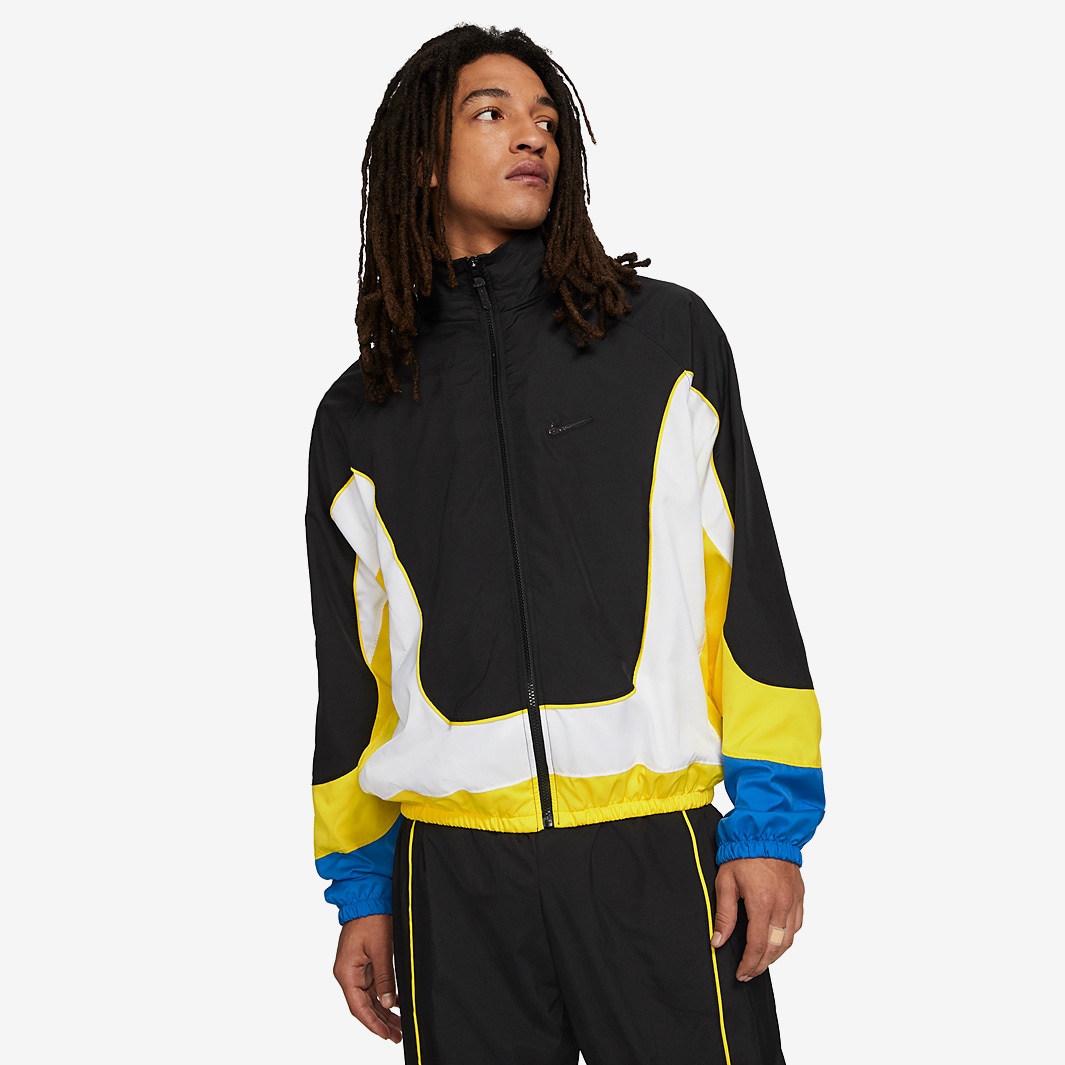 Nike Throwback Jacket Black White Opti Yellow Signal Blue Mens Clothing Pro Direct Basketball