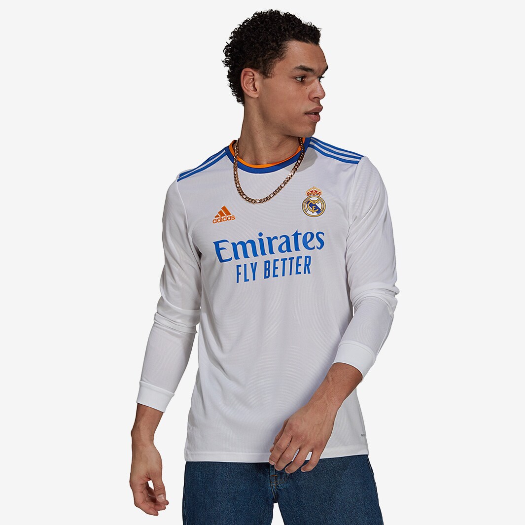 adidas Real Madrid 21/22 Home Shirt Long Sleeve - White - Mens Replica ...