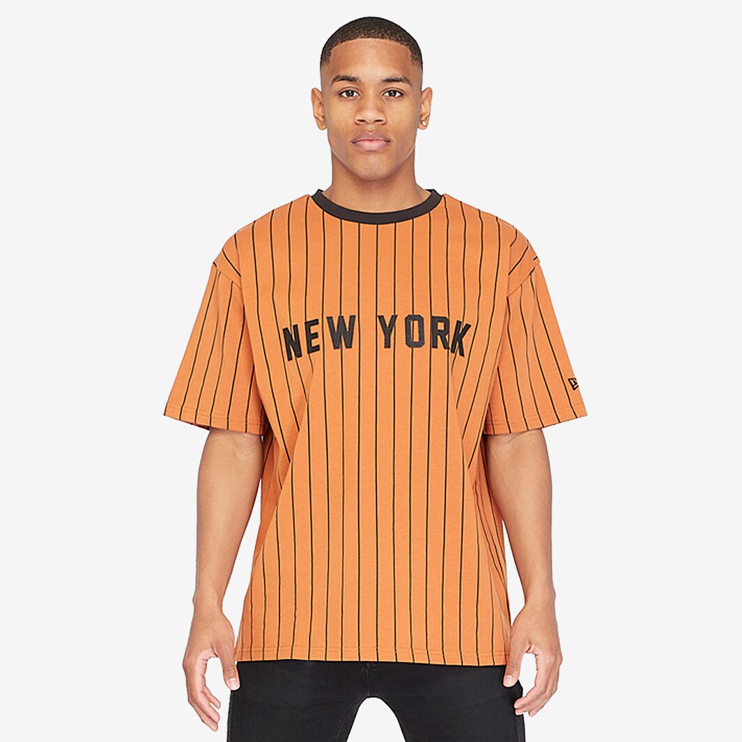 New Era Oversized NY Pinstripe Tee - Brown - Mens Clothing