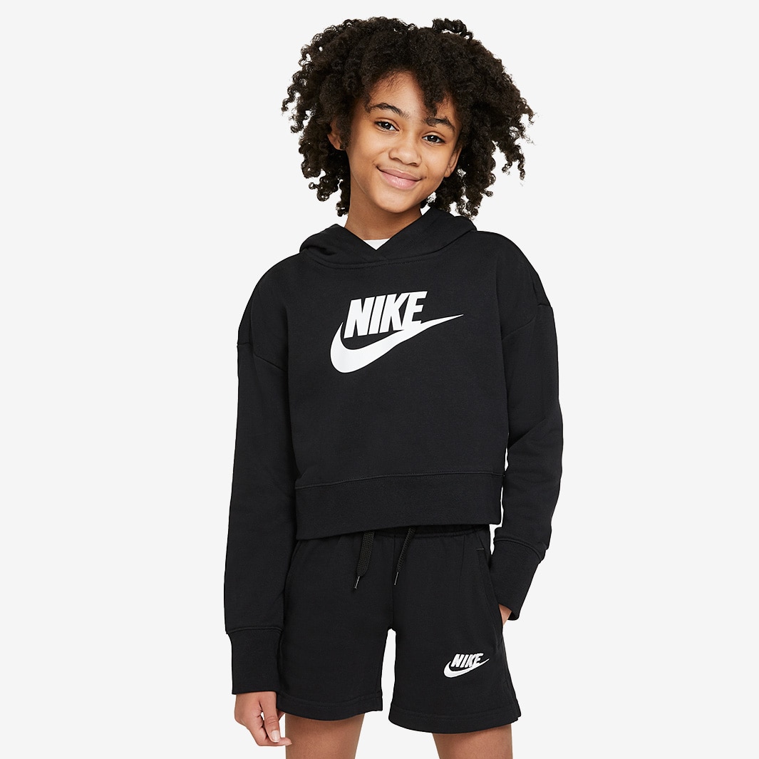 Nike Sportswear Girls Club French Terry Crop Hoodie HBR - Black/White ...