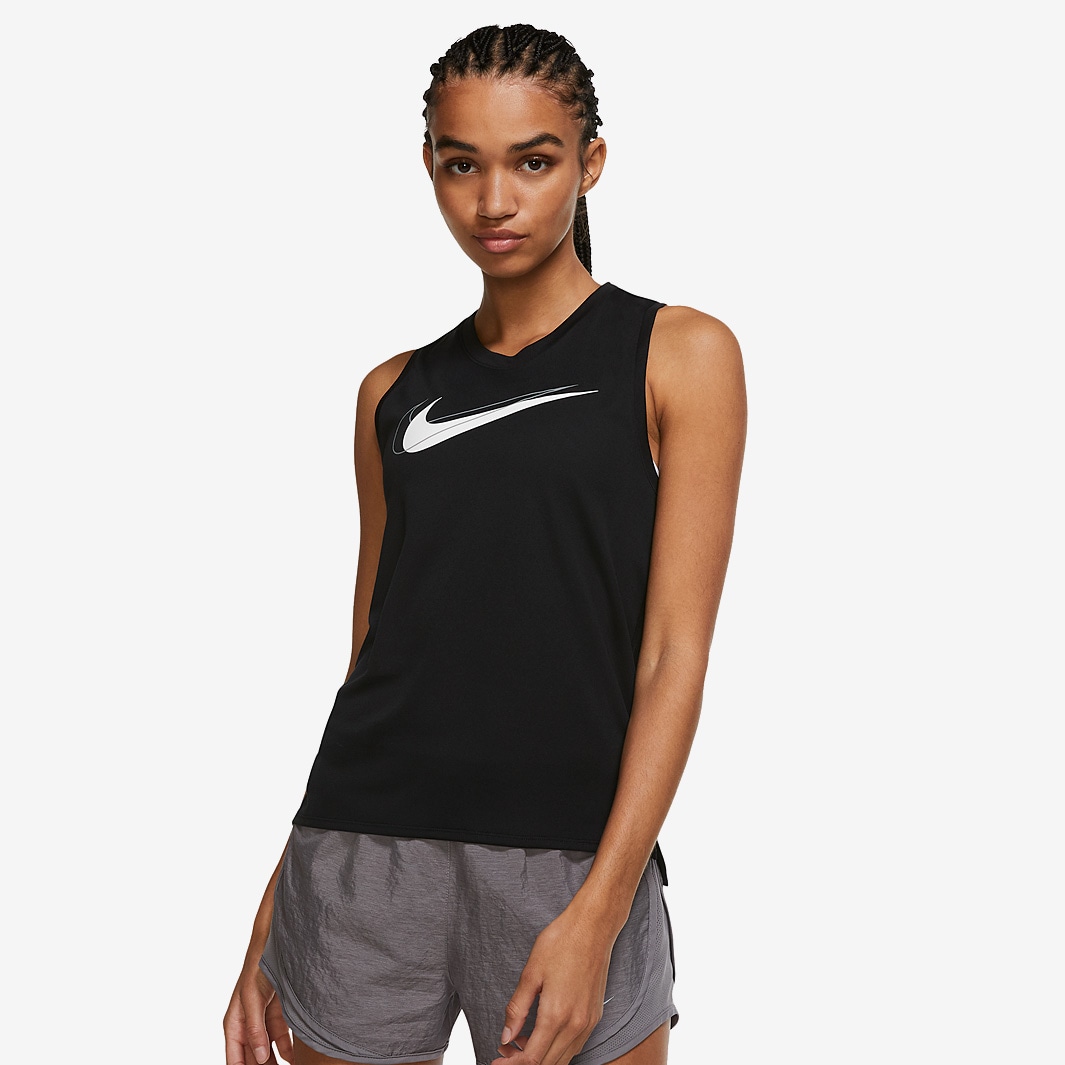 Nike Womens Dri-FIT Swoosh Run Tank - Black/White - Womens Clothing