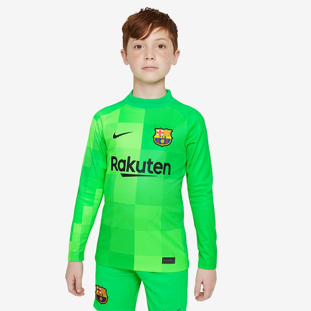 Nike FC Barcelona 21/22 Kids Stadium LS GK Shirt - Green Spark/Green ...