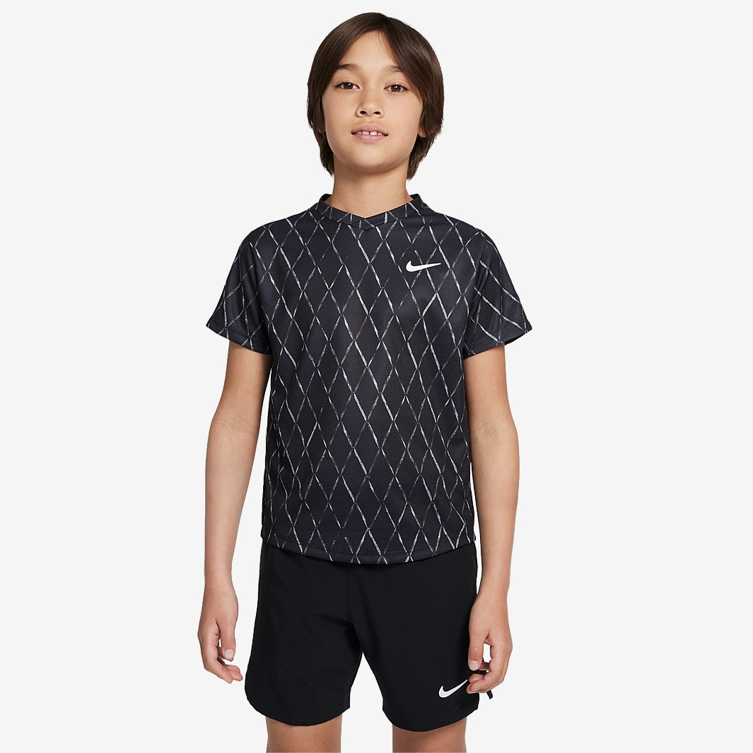 Nike Boys Court Dri-Fit Victory Printed Shortsleeve Top - Black/White ...
