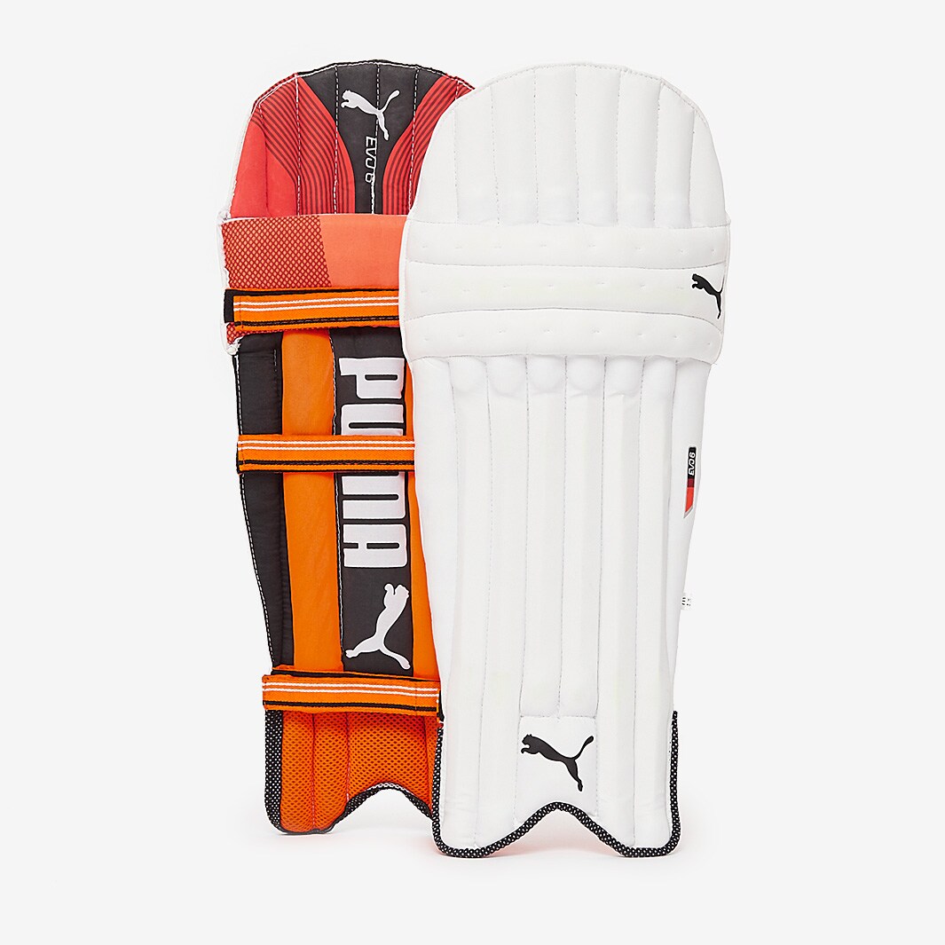 Puma evoSPEED 6 Junior Batting Pads White/ Fiery Coral/ Black