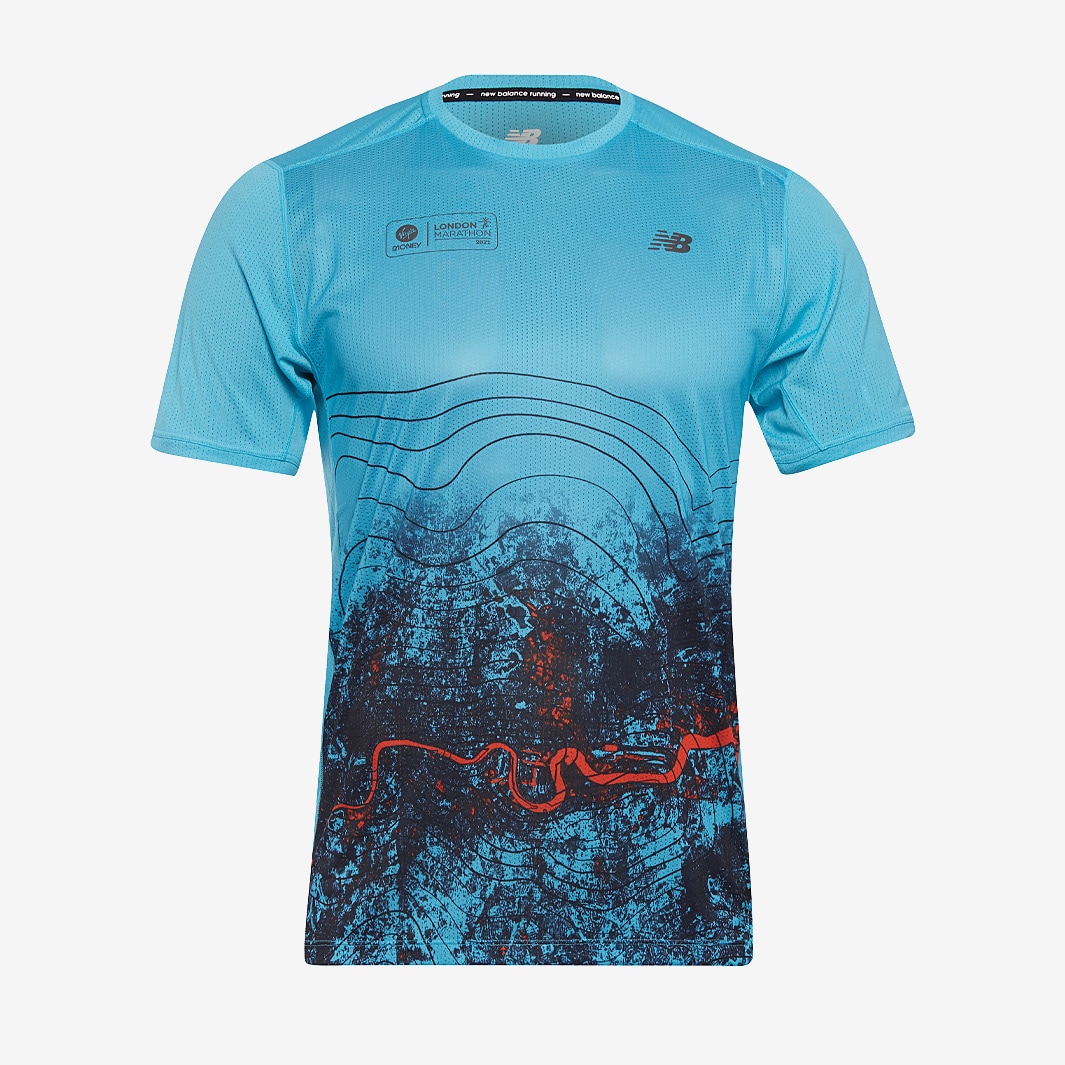 New Balance London Edition Printed Impact Run Short Sleeve Virtual Sky Mens Clothing Pro Direct Running