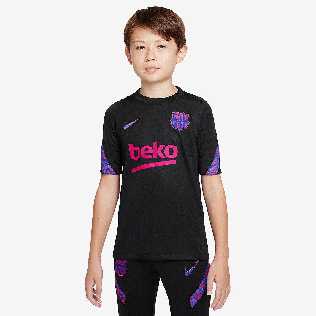 Nike FC Barcelona 21/22 Kids Dri-FIT Strike SS Top - Black/Hyper Royal ...