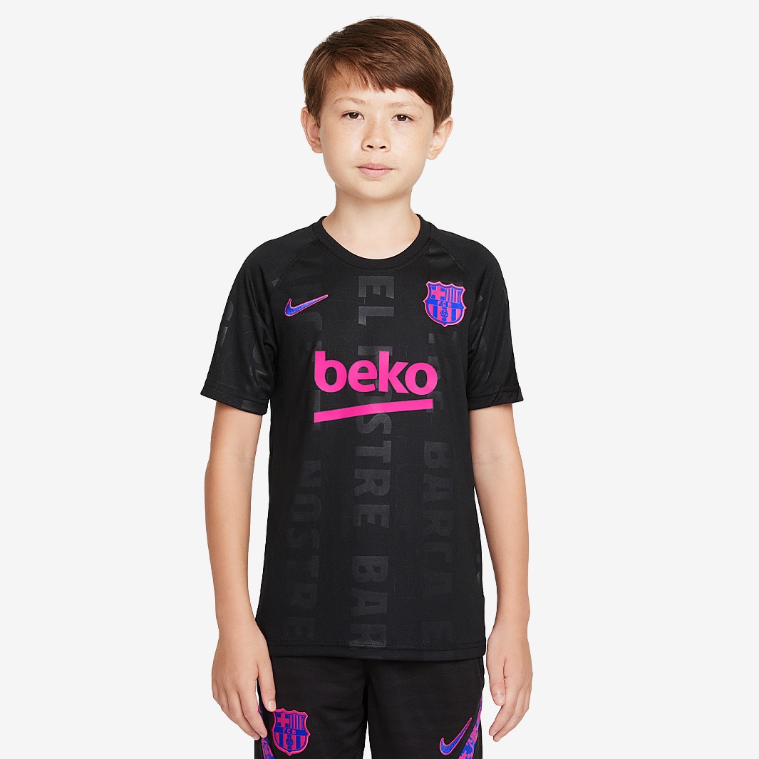 Nike FC Barcelona 21/22 Kids Dri-FIT Pre-Match SS Top - Black/Black ...